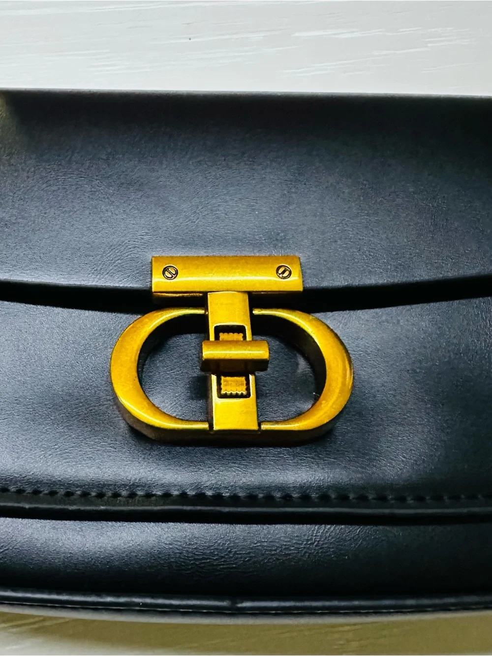 Black PU Leather Shoulder Bag with Gold Hardware